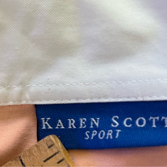 Karen Scott Peach Polo Top with Cream Collar - Picture 8 of 9